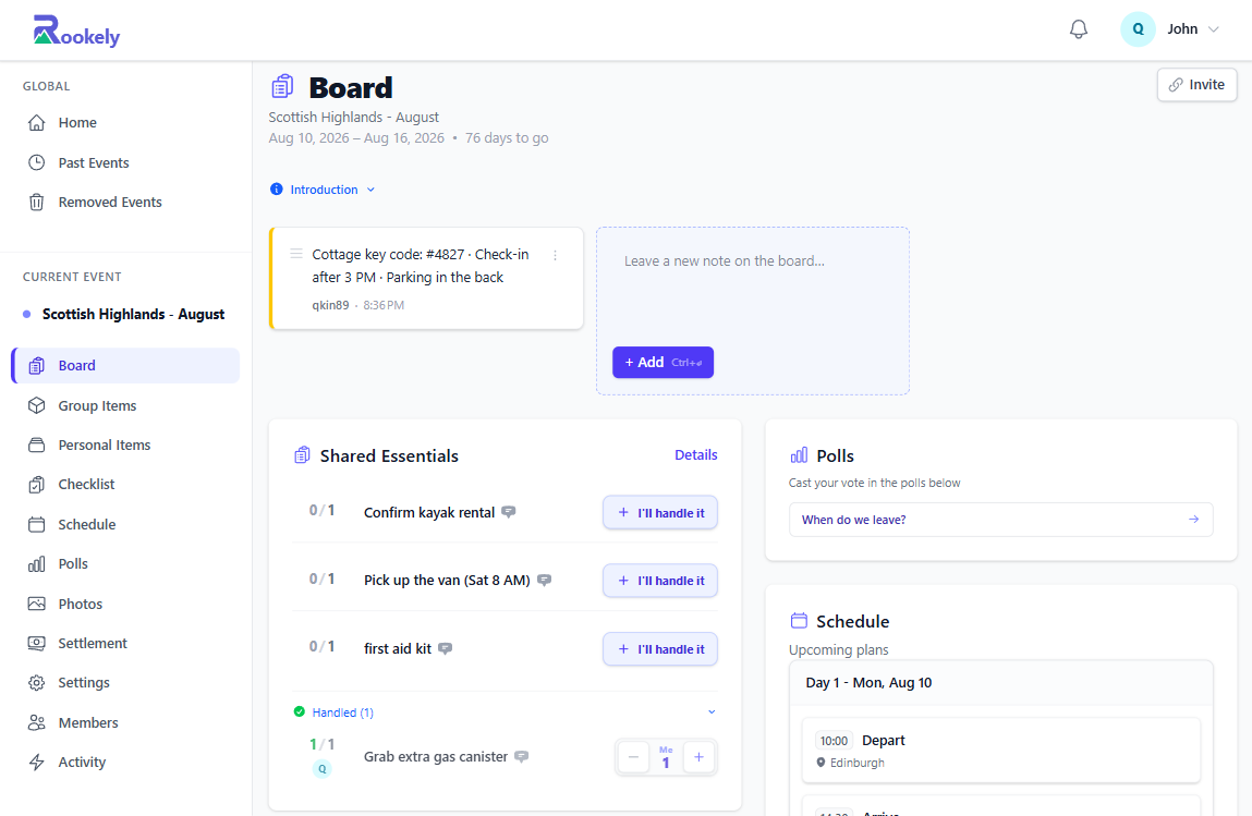 Rookely — trip board